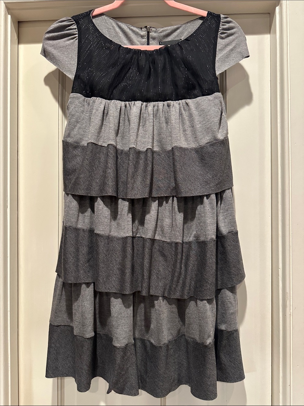 McGinn Gray Tiered Mini Dress with Black Sparkle Yoke